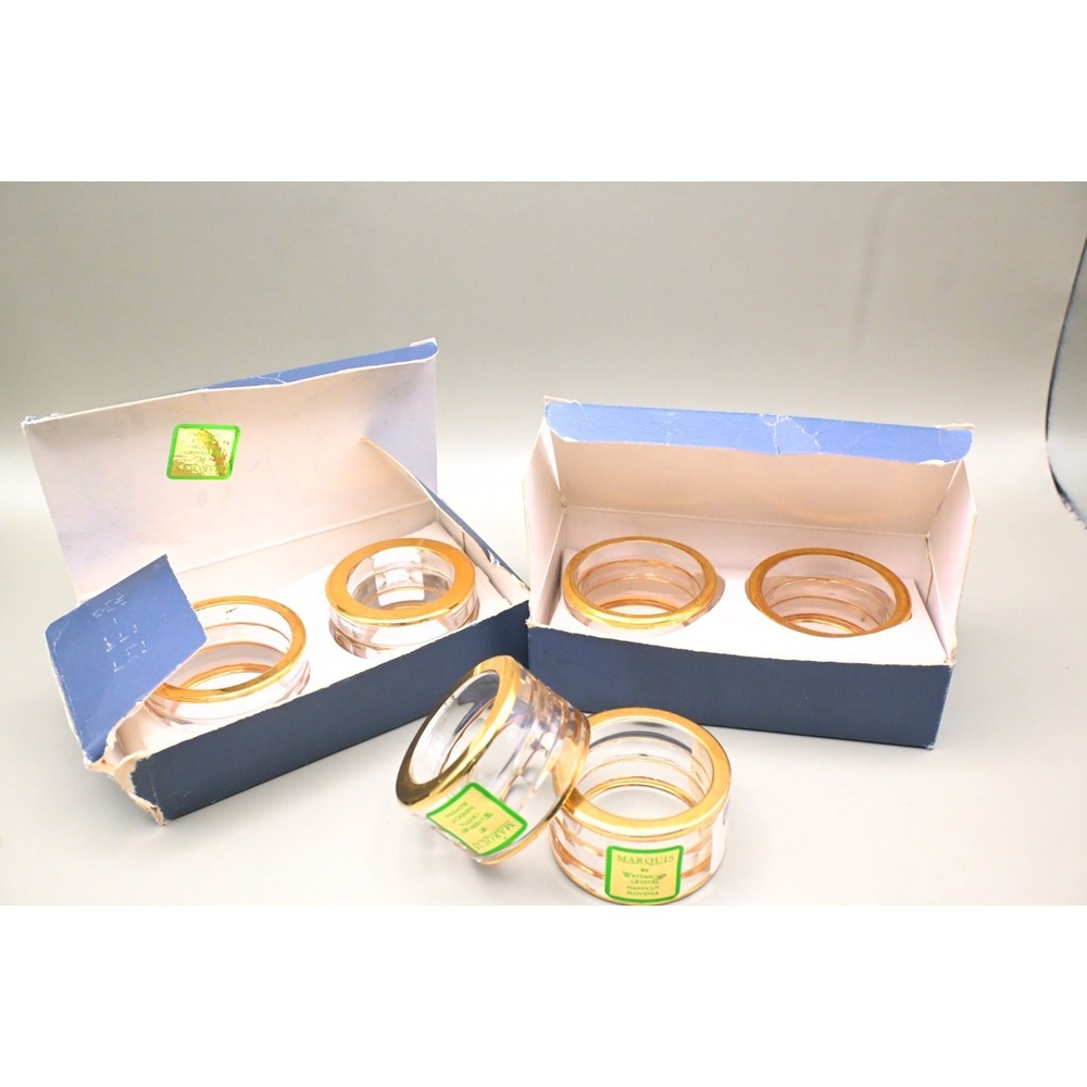 Marquis Waterford Crystal Napkin Rings Gold Rim Set 6 total Vintage Collectable